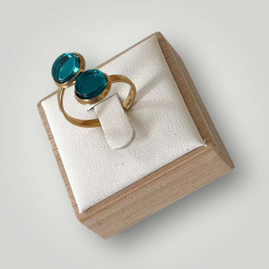 Anillo acero dorado (piezas aguamarina espejo)
