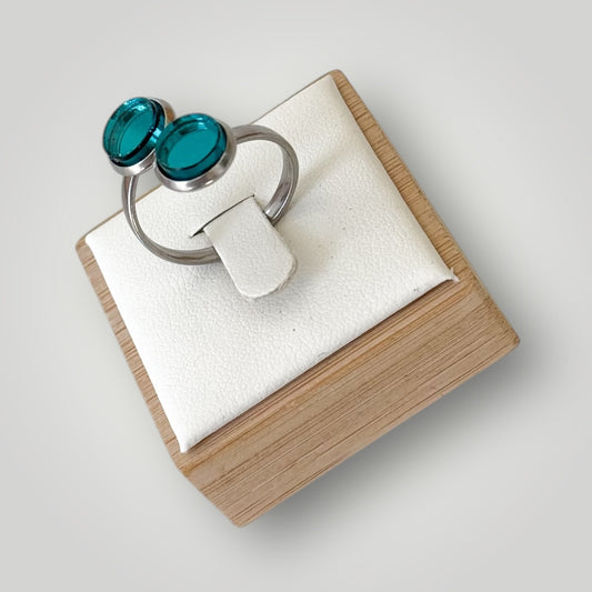 Anillo acero plateado (piezas aguamarina espejo)