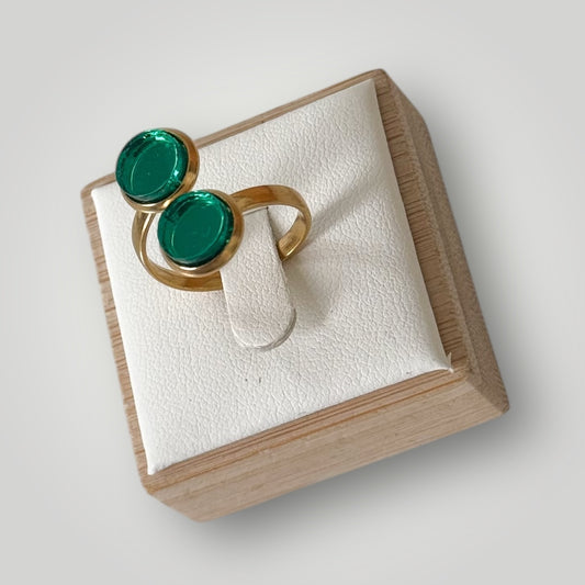 Anillo acero dorado (piezas verde espejo)