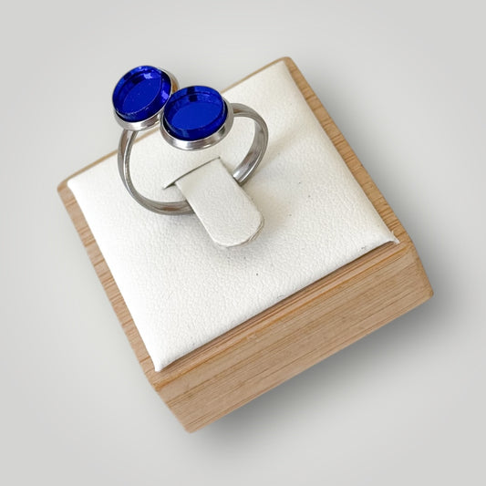 Anillo acero plateado (piezas azul espejo)
