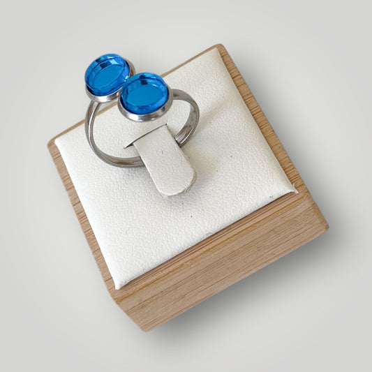 Anillo acero plateado (piezas celeste espejo)