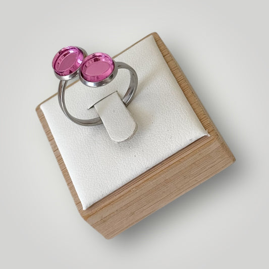 Anillo acero plateado (piezas rosa espejo)