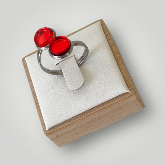 Anillo acero plateado (piezas rojo espejo)